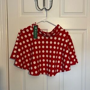 Red mini dress with white Polkadots